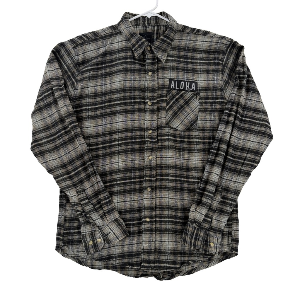 Local Motion Shirt Mens XL Gray Plaid Flannel Long Sleeve Button Up Aloha Surf